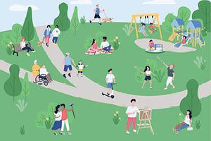 Illustration of diverse group of people using a park